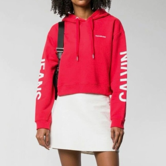 Calvin Klein Tops - Calvin Klein Jeans Red Logo-Print Hoodie